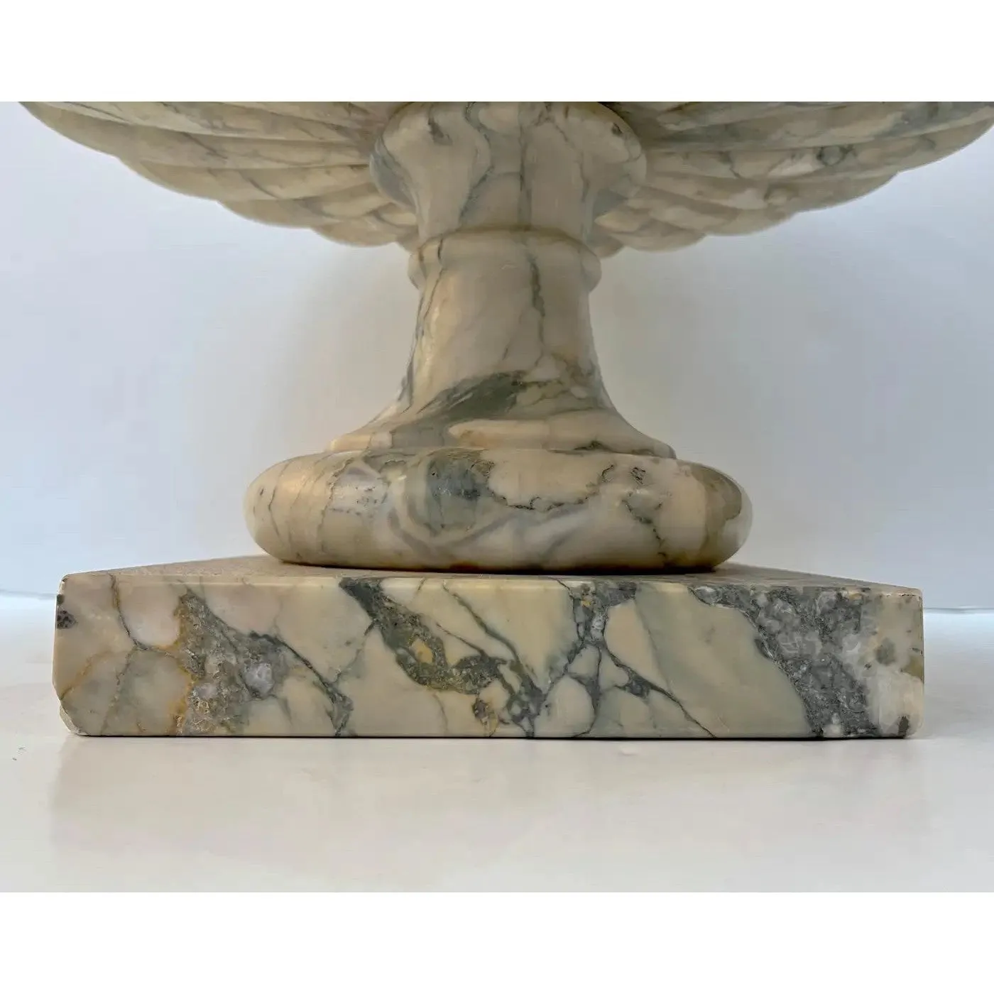 1960s Neoclassical Italian Carved Beige Marble Tazza Bowl with Green Pink Veins