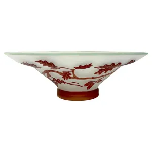 1970s Austrian Vintage Art Nouveau Decor Frosted White Brown Overlay Glass Bowl 