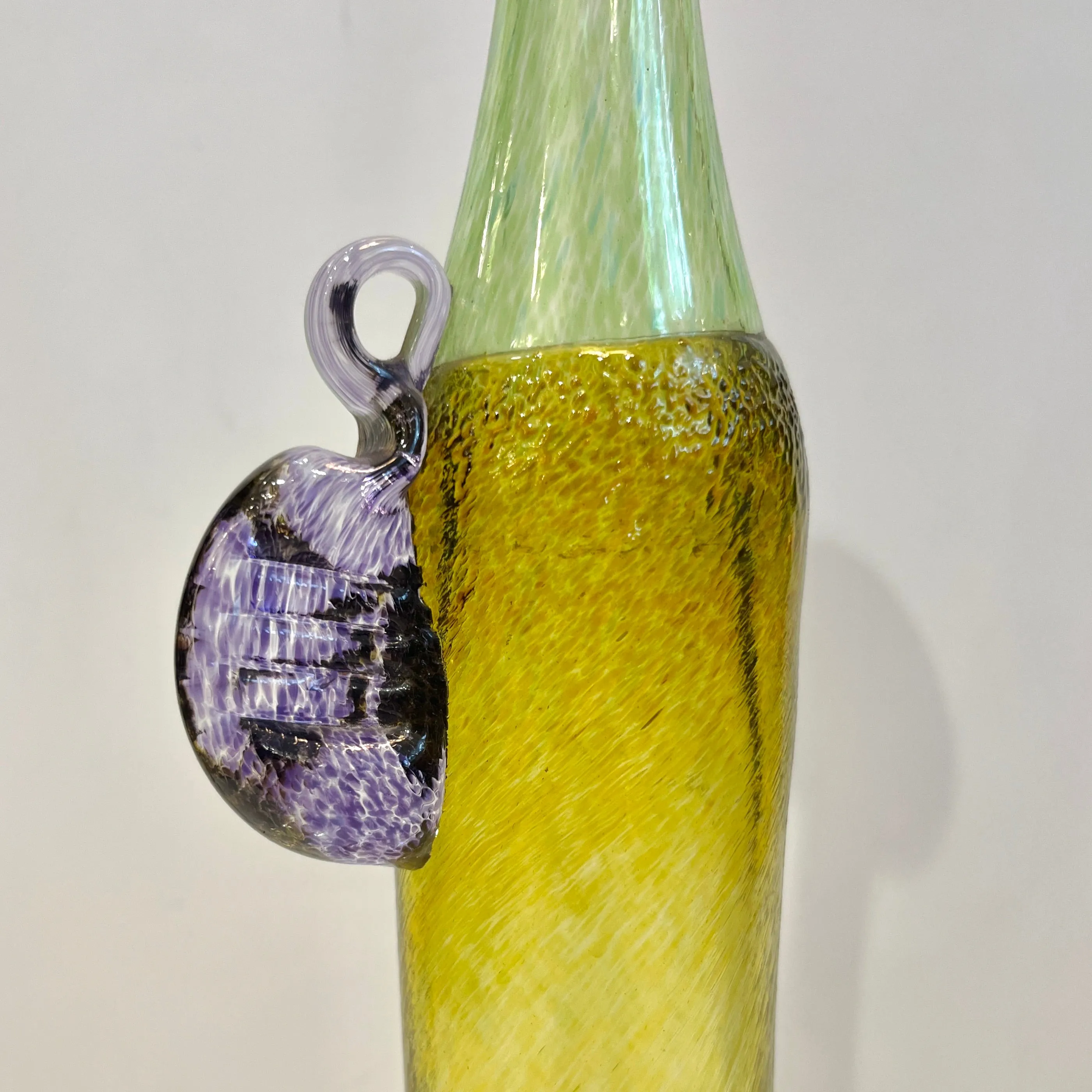1970s Bertil Vallien Swedish Purple Green Yellow Art Glass Vase for Kosta Boda
