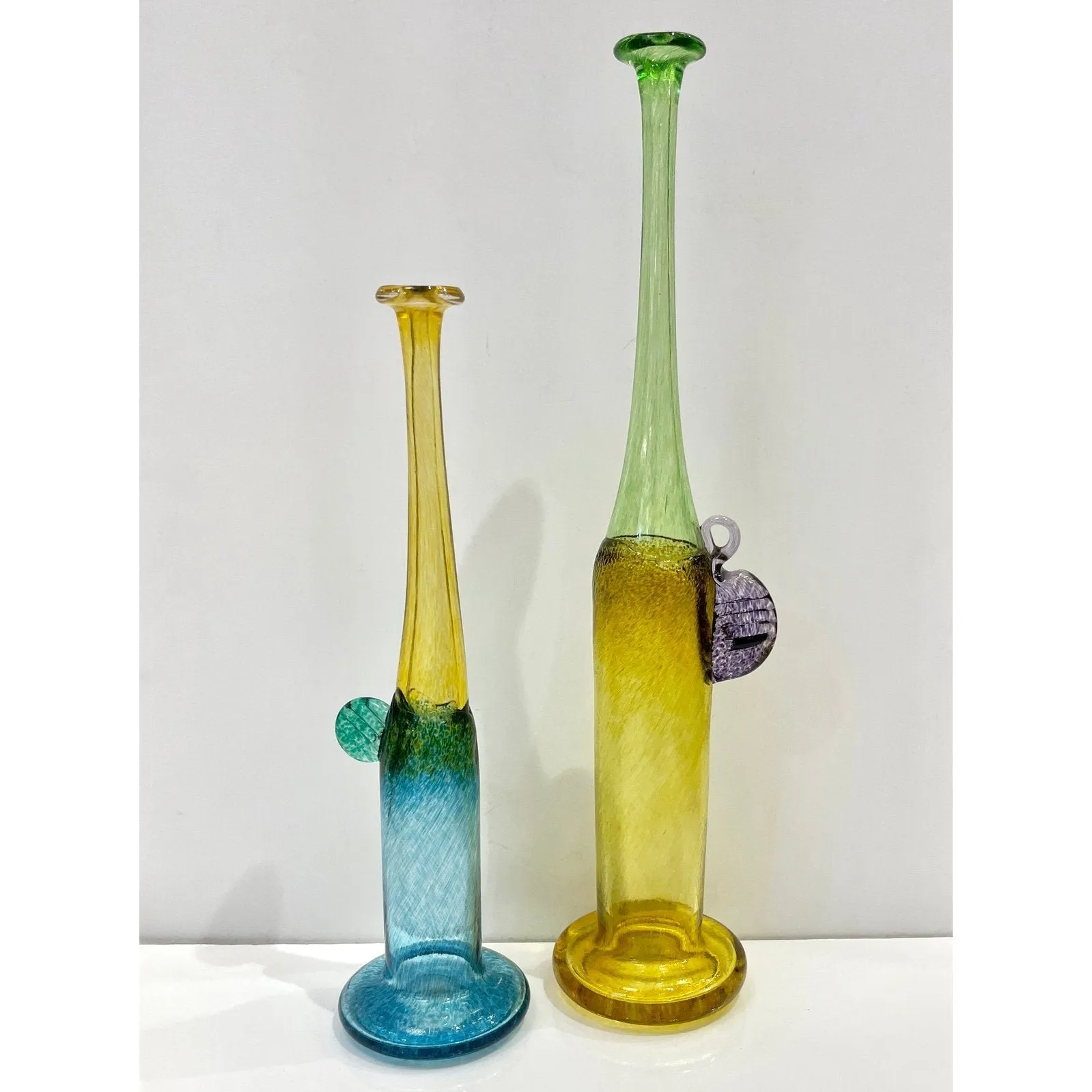 1970s Bertil Vallien Swedish Purple Green Yellow Art Glass Vase for Kosta Boda