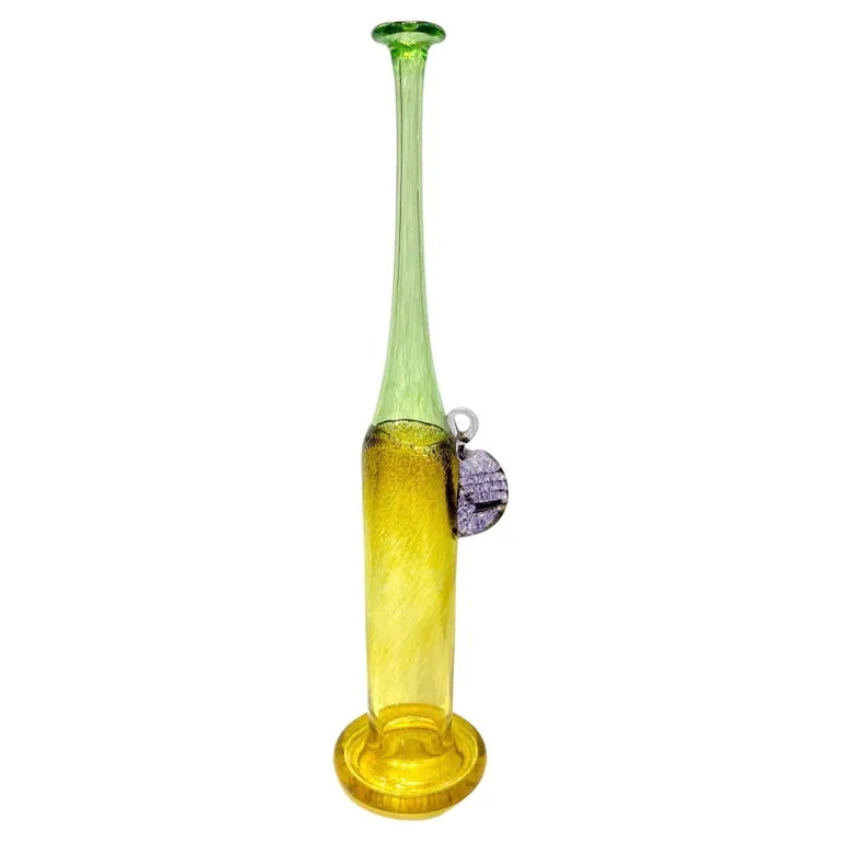1970s Bertil Vallien Swedish Purple Green Yellow Art Glass Vase for Kosta Boda 