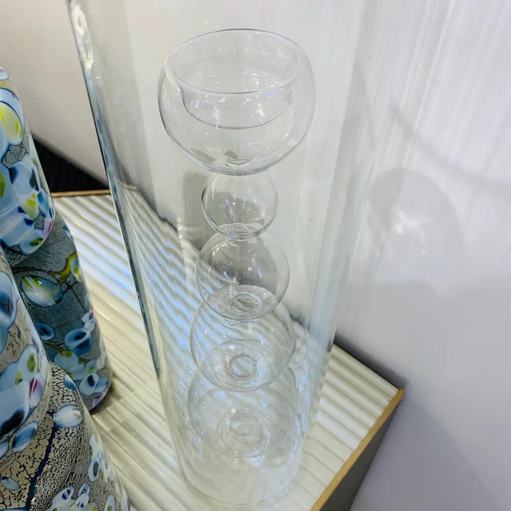 1970s Leucos Italian Design Crystal Clear Murano Glass Candleholder or Vase