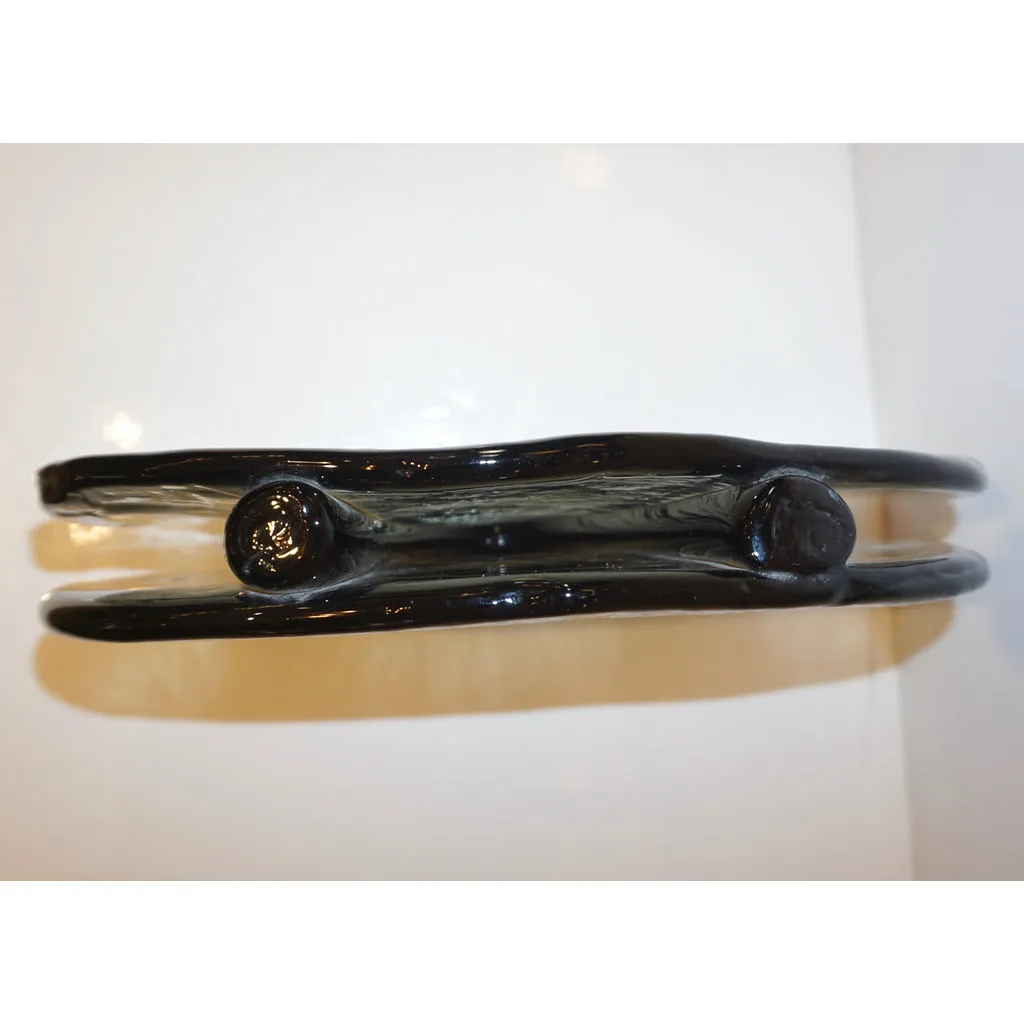 1970s Vintage Abstract Italian Smoked Green & Black Murano Glass Oval Flower Vase