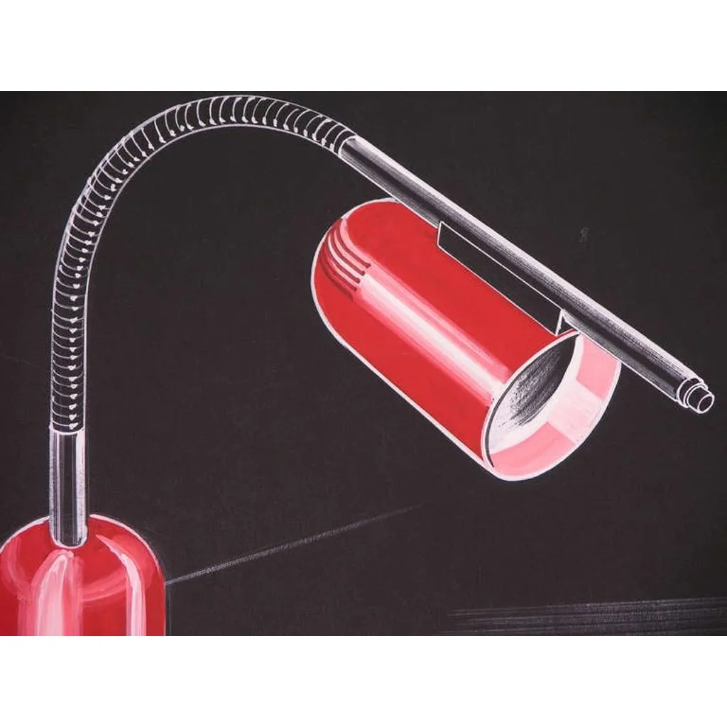 1979 Italian Design Drawing for a Desk Light Project by Luciano Mattioli