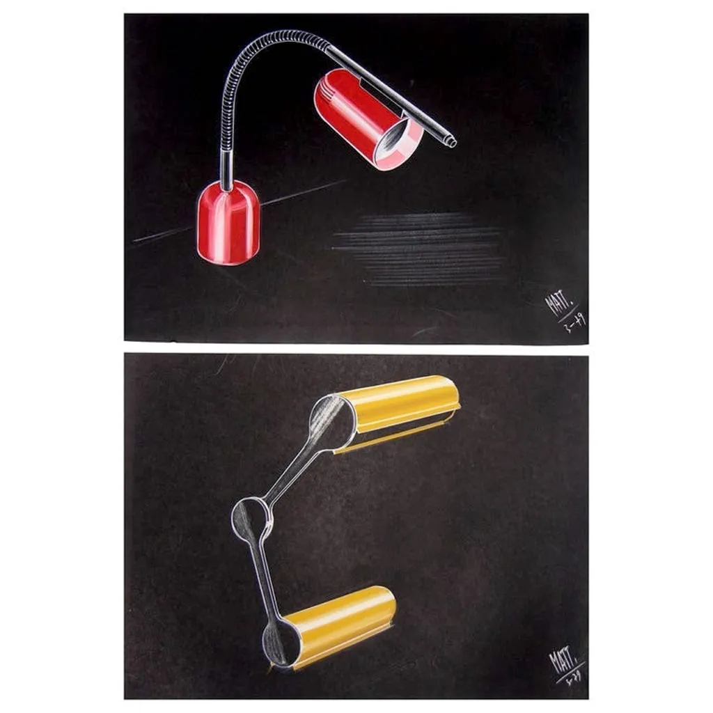 1979 Italian Design Drawing Sketch for a Desk Light Project by Luciano Mattioli