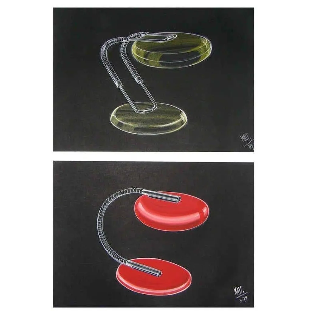 1979 Italian Design Drawing Sketch for a Desk Light Project by Luciano Mattioli