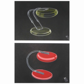 1979 Two Italian Design Drawings for a Desk Light Project by Luciano Mattioli 