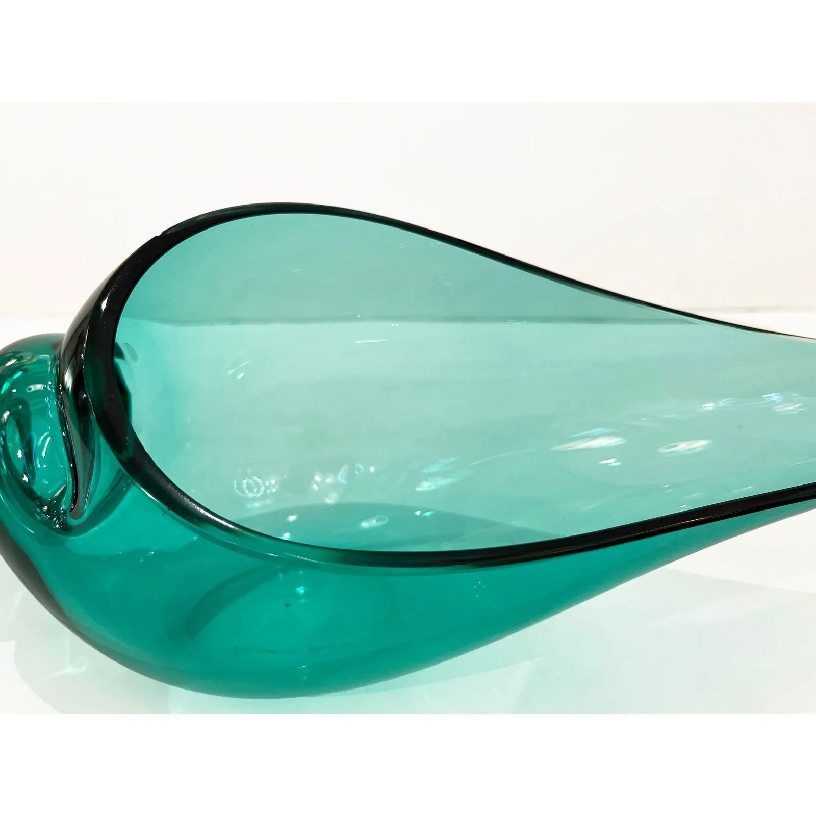 1980 Romano Don Italian Modern Aqua Turquoise Murano Art Glass Spire Shell Bowl