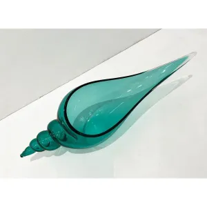 1980 Romano Don Italian Modern Aqua Turquoise Murano Art Glass Spire Shell Bowl 
