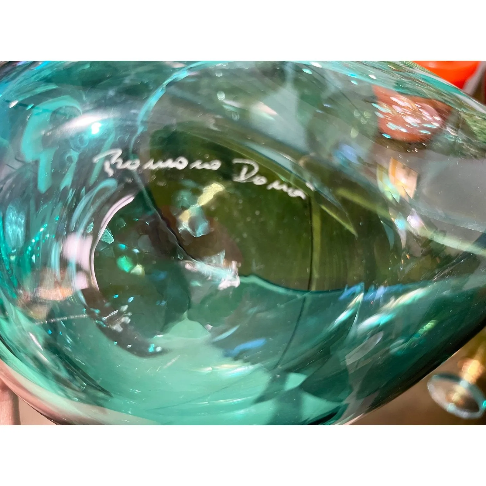 1980 Romano Don Italian Modern Aqua Turquoise Murano Art Glass Spire Shell Bowl