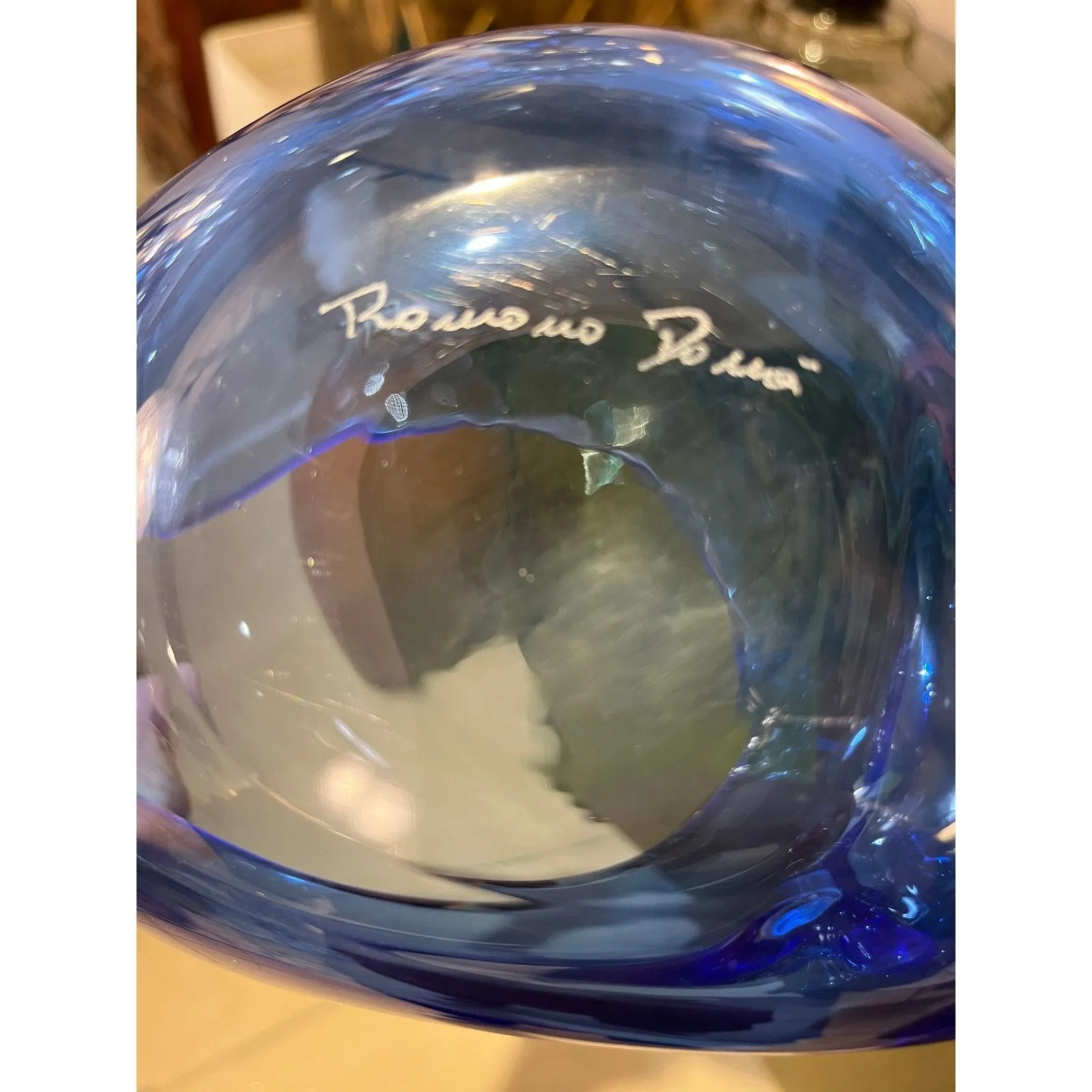 1980 Romano Don Italian Modern Cobalt Blue Murano Art Glass Spire Shell Bowl