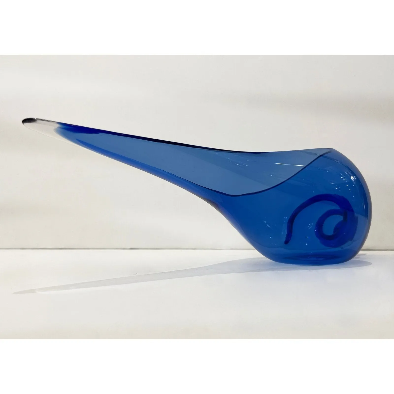 1980 Romano Don Italian Modern Cobalt Blue Murano Art Glass Spire Shell Bowl