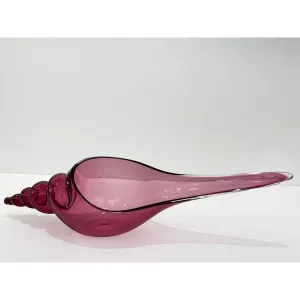 1980 Romano Don Italian Modern Fuchsia Coral  Murano Art Glass Spire Shell Bowl 