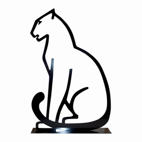 1980 Italian Minimalist Design Black Lacquered Iron Panther Silhouette Sculpture 