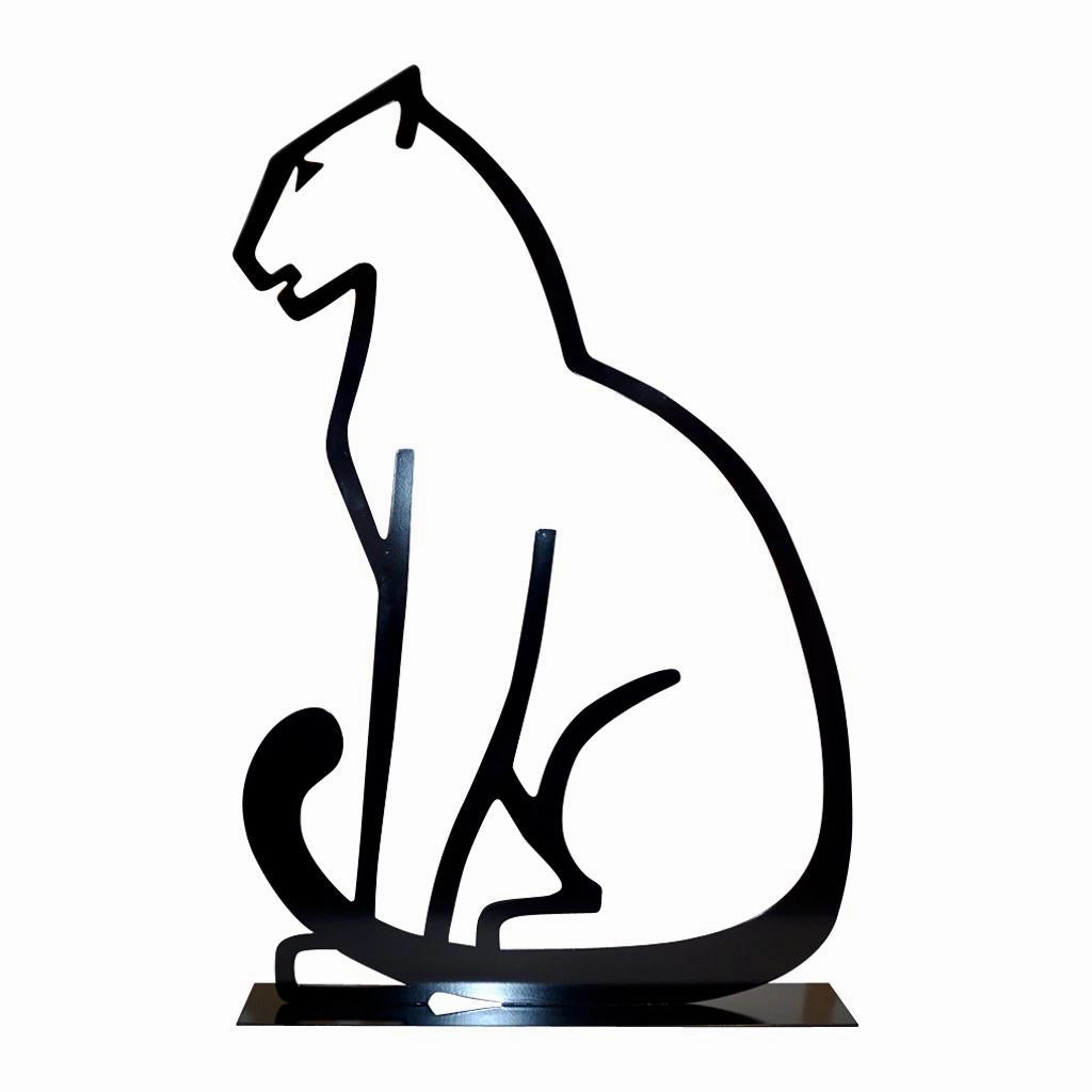 1980 Italian Minimalist Design Black Lacquered Iron Panther Silhouette Sculpture 