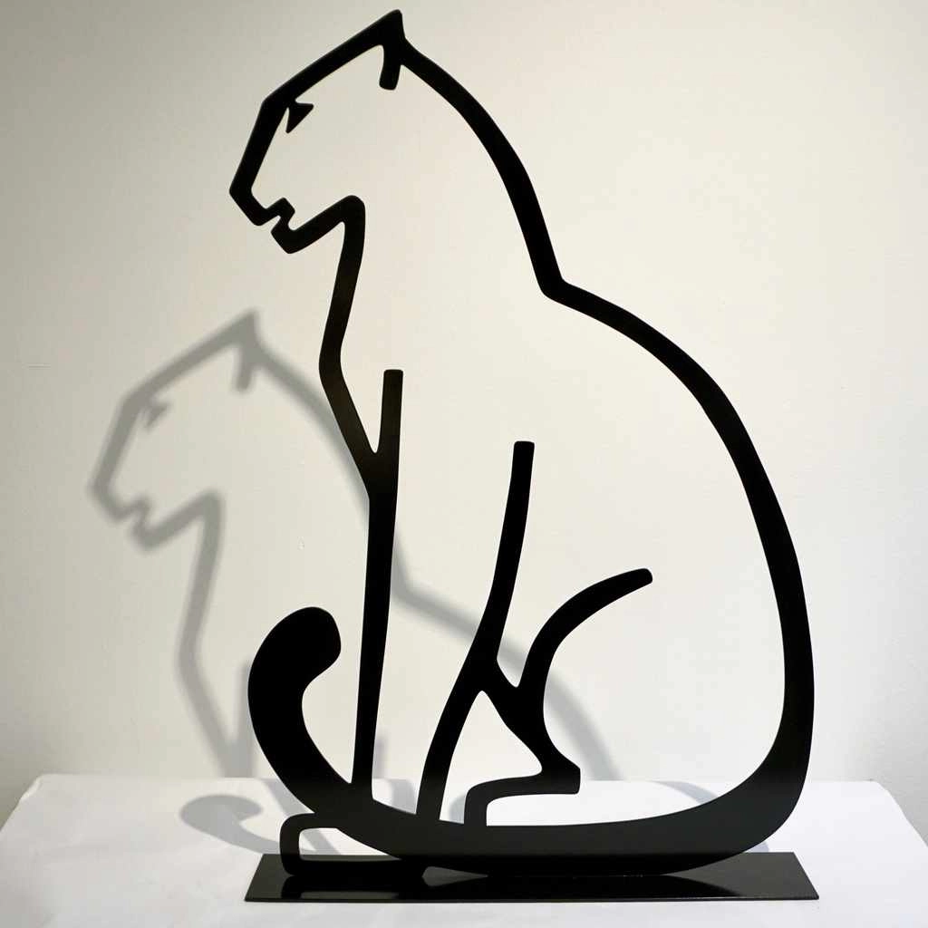 1980 Italian Minimalist Design Black Lacquered Iron Panther Silhouette Sculpture