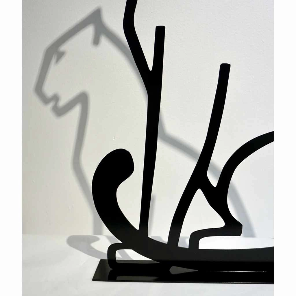 1980 Italian Minimalist Design Black Lacquered Iron Panther Silhouette Sculpture