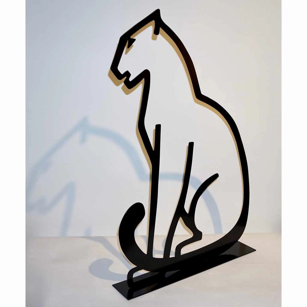 1980 Italian Minimalist Design Black Lacquered Iron Panther Silhouette Sculpture