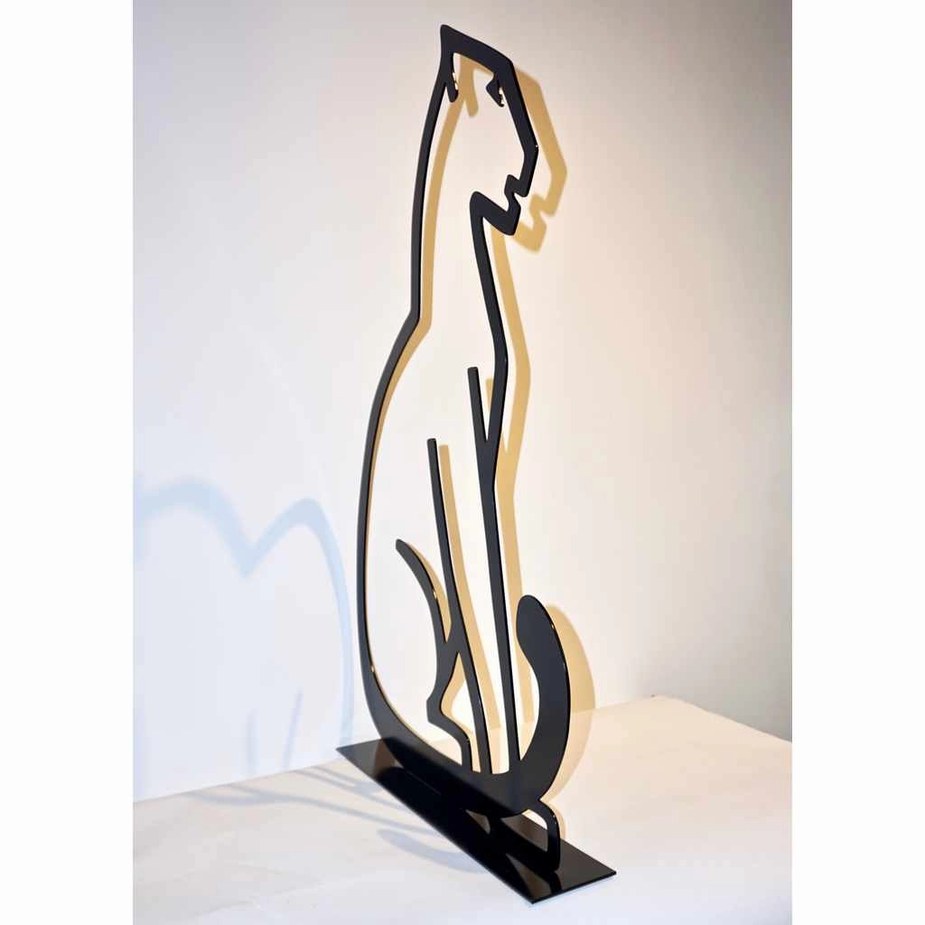 1980 Italian Minimalist Design Black Lacquered Iron Panther Silhouette Sculpture