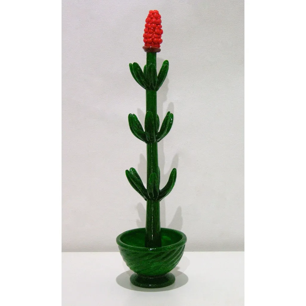 1980s Italian Organic Green Murano Glass Potted Plant with Red Flower