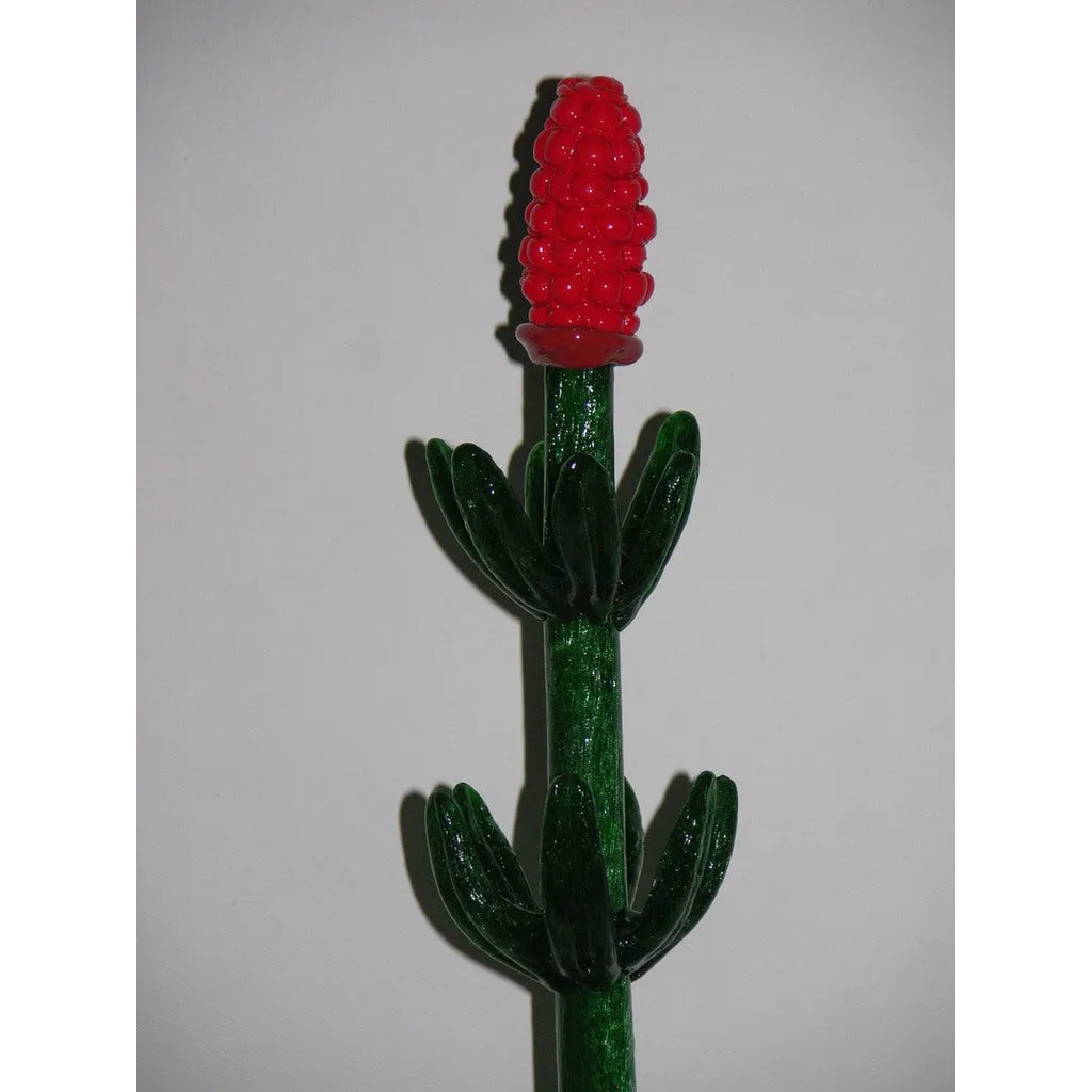 1980s Italian Organic Green Murano Glass Potted Plant with Red Flower