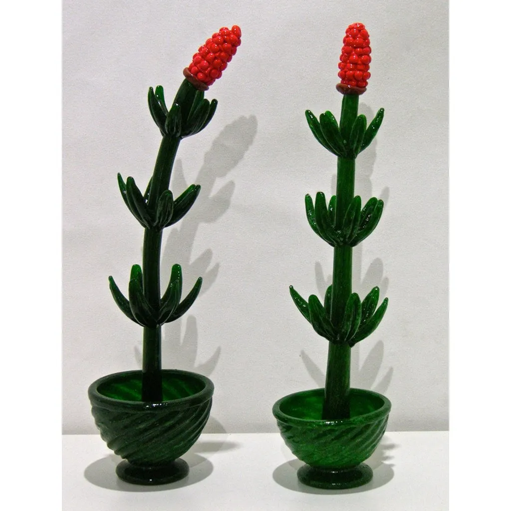 1980s Italian Organic Green Murano Glass Potted Plant with Red Flower