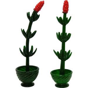 1980s Italian Organic Green Murano Glass Potted Plant with Red Flower 