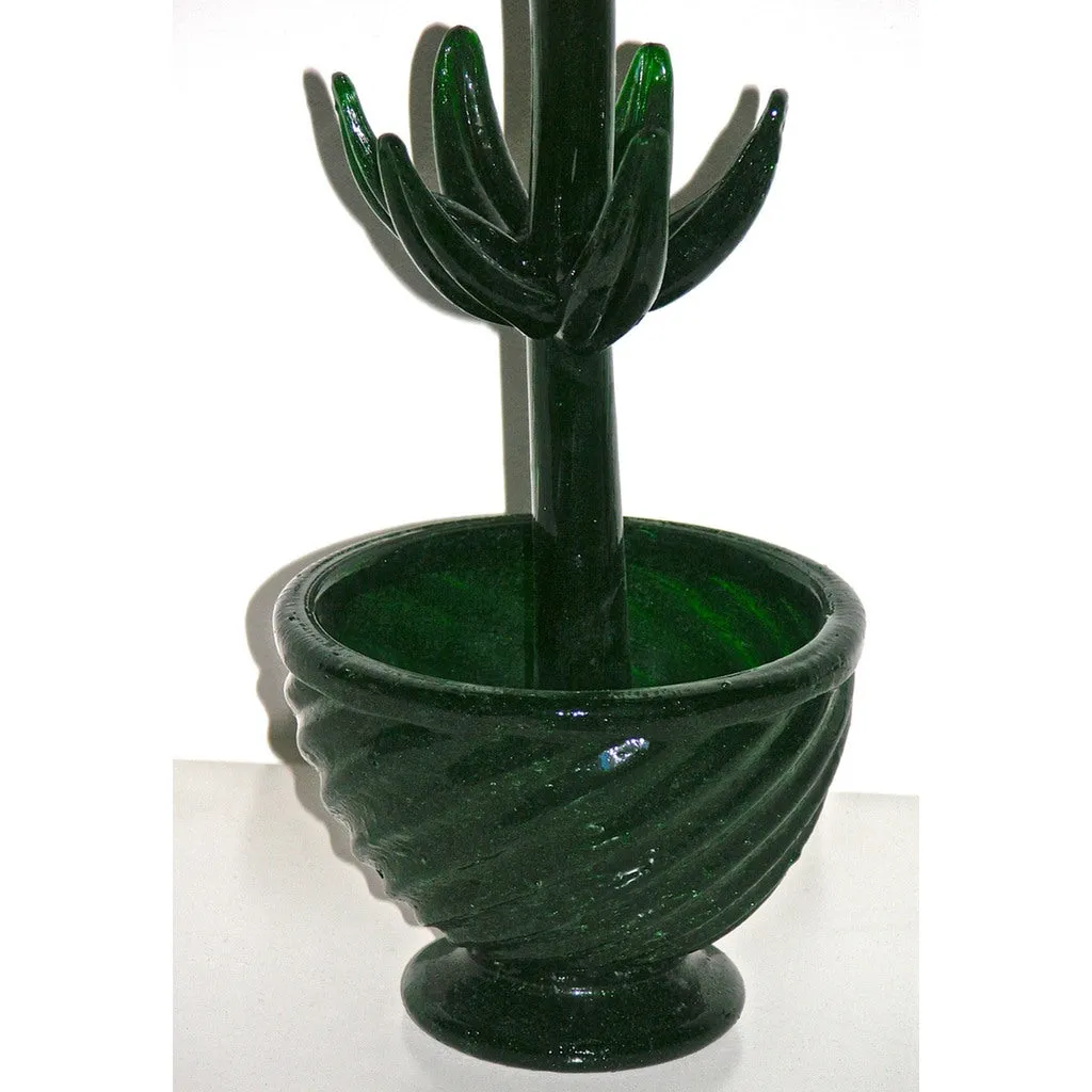 1980s Italian Organic Green Murano Glass Potted Plant with Red Flower
