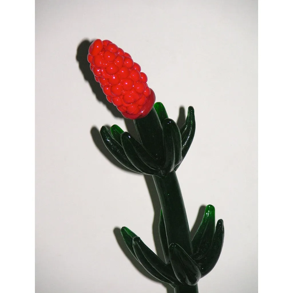 1980s Italian Organic Green Murano Glass Potted Plant with Red Flower