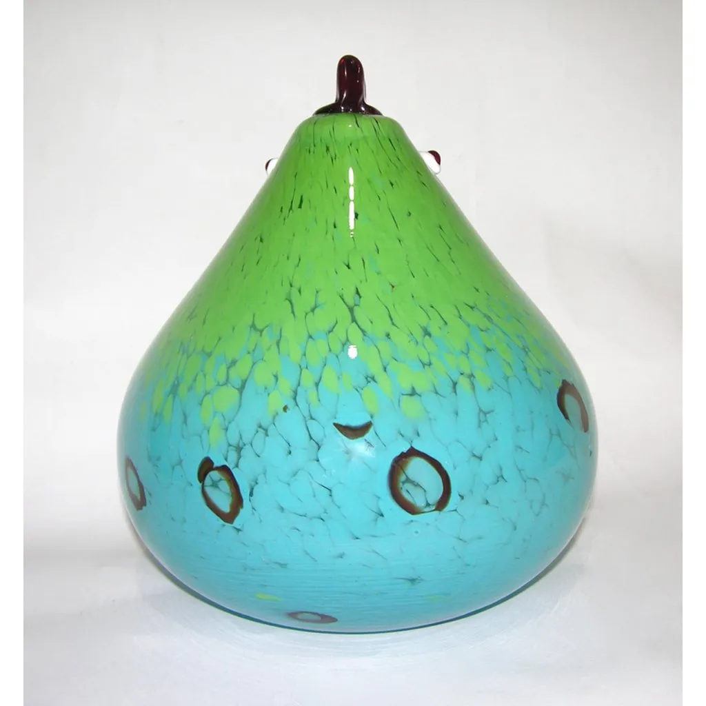 1980s Italian Turquoise Blue and Green Murano Glass Round Rooster Sculpture
