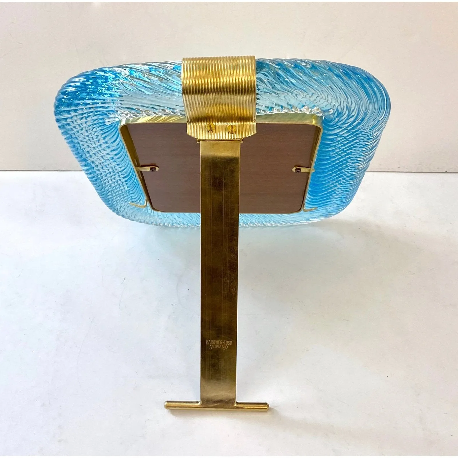 1980s Italian Vintage Aquamarine Blue Twisted Murano Glass & Brass Picture Frame