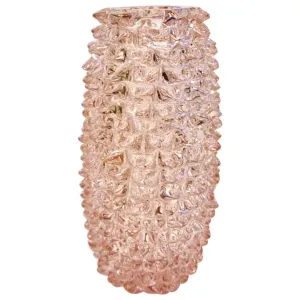 1980s Vivarini Italian Large Vintage Pink Rostrato Spike Murano Glass Ovoid Vase 