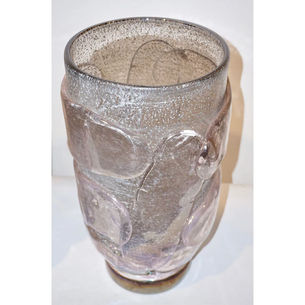 1990s Costantini Italian Pair of Silver Gray Pink Murano Alexandrite Glass Vases