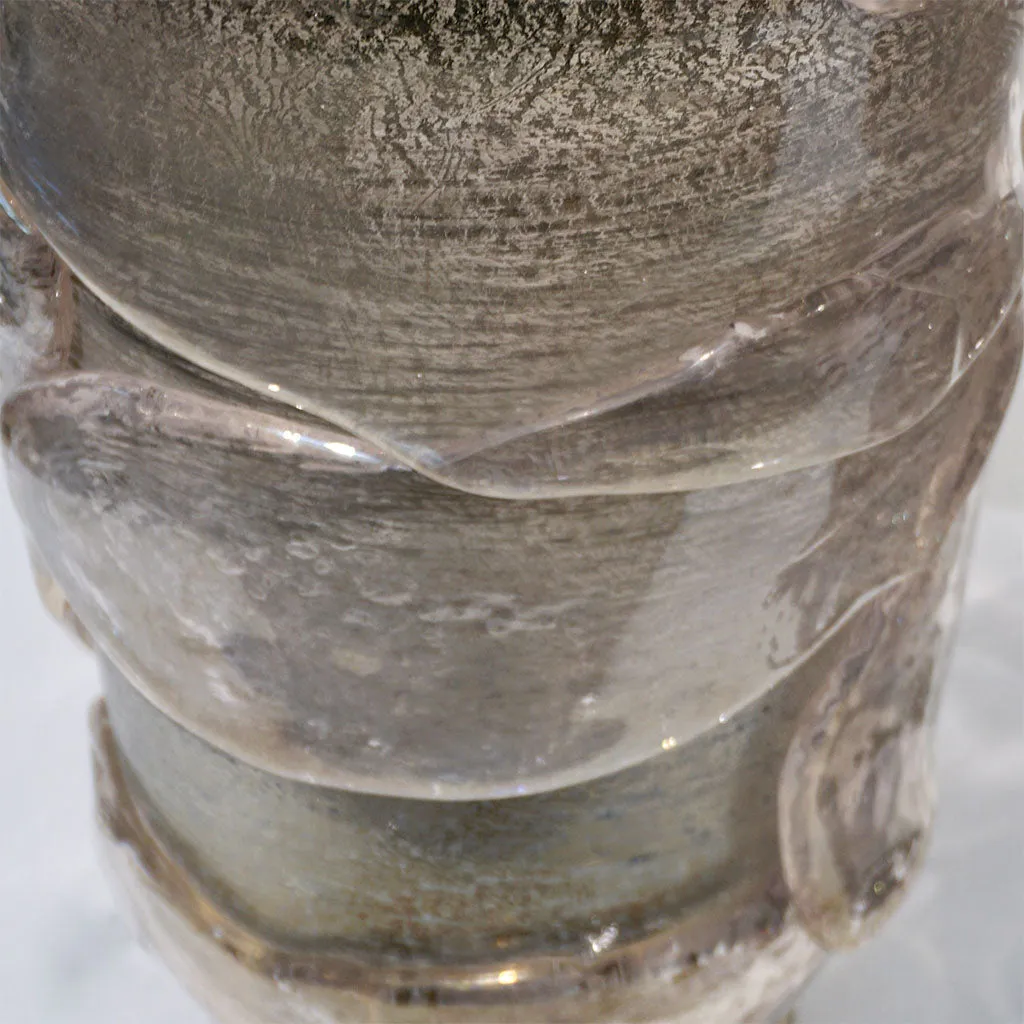 1990s Costantini Italian Pair of Silver Gray Pink Murano Alexandrite Glass Vases