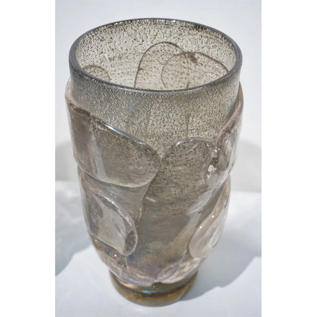 1990s Costantini Italian Pair of Silver Gray Pink Murano Alexandrite Glass Vases