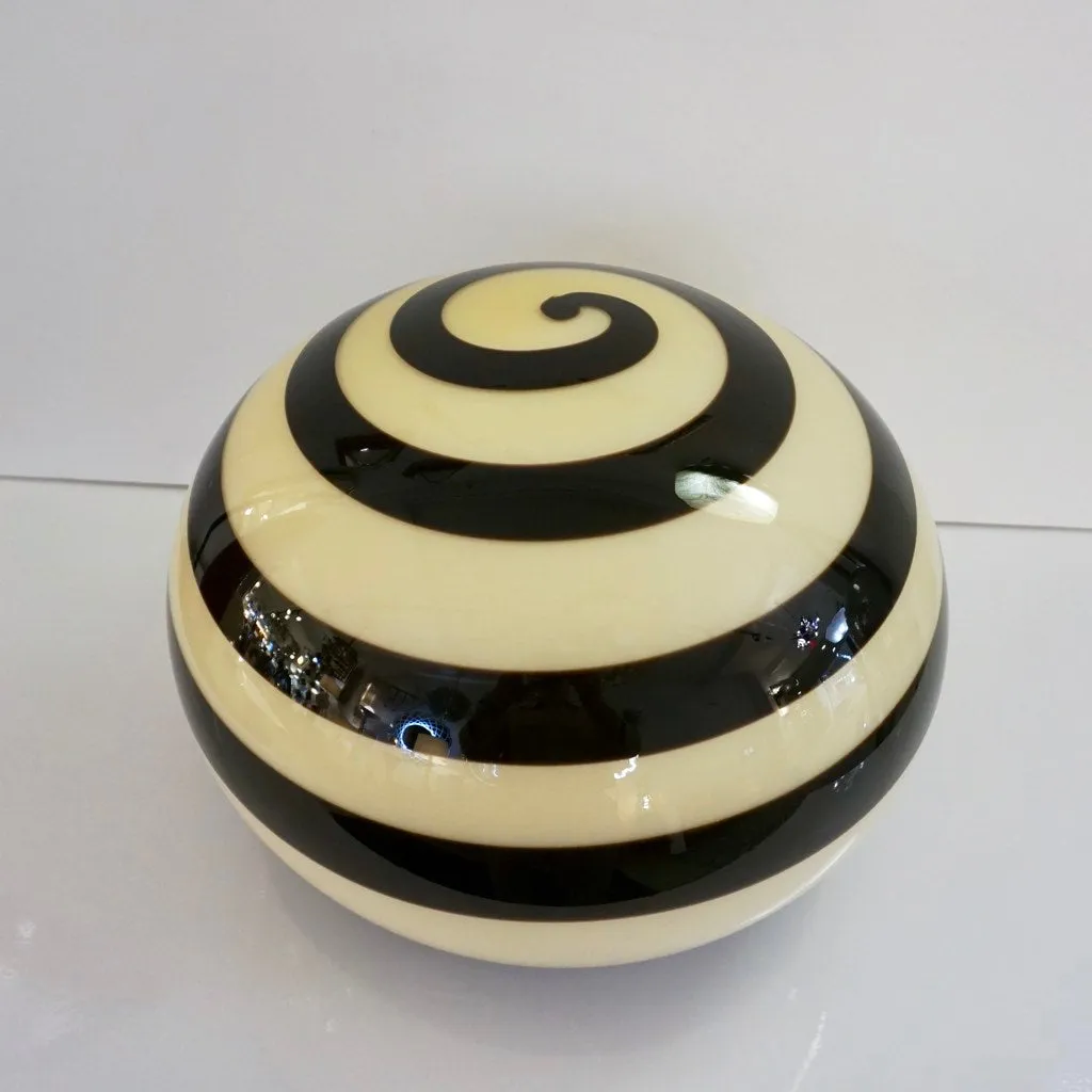 1990s Italian Mid-Century Modern Pair of Brown & Cream Globe Sphere Glass Lamps