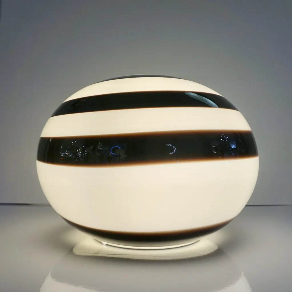 1990s Italian Mid-Century Modern Pair of Brown & Cream Globe Sphere Glass Lamps