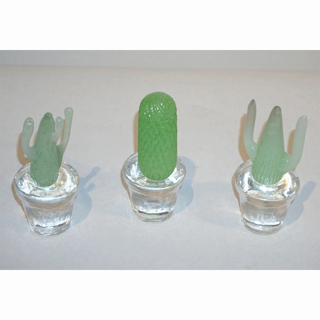 1990s Marta Marzotto Miniature Green Murano Glass Cactus Plants by Formia