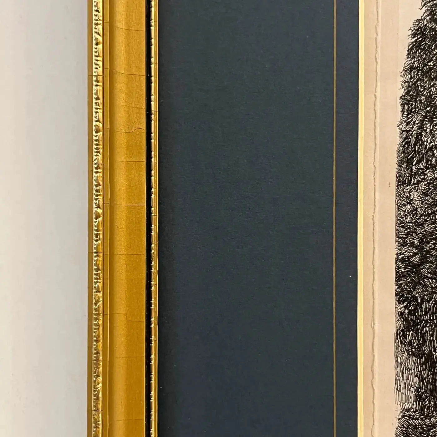 19th Century Antique English Set of 3 Gold Framed Green Mat Black White Etchings