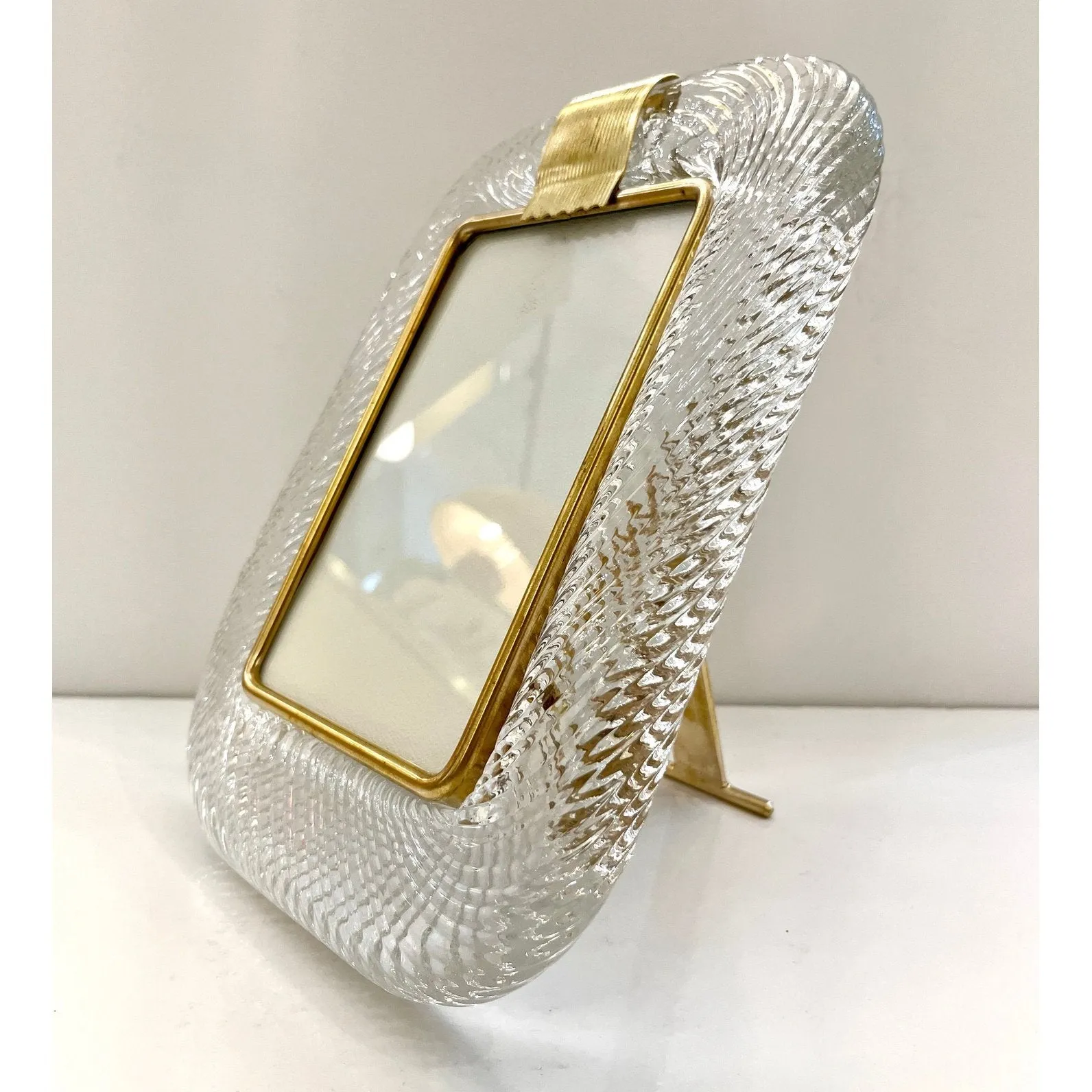 2000 Barovier Toso Italian Crystal Twisted Murano Glass Brass Picture Frame