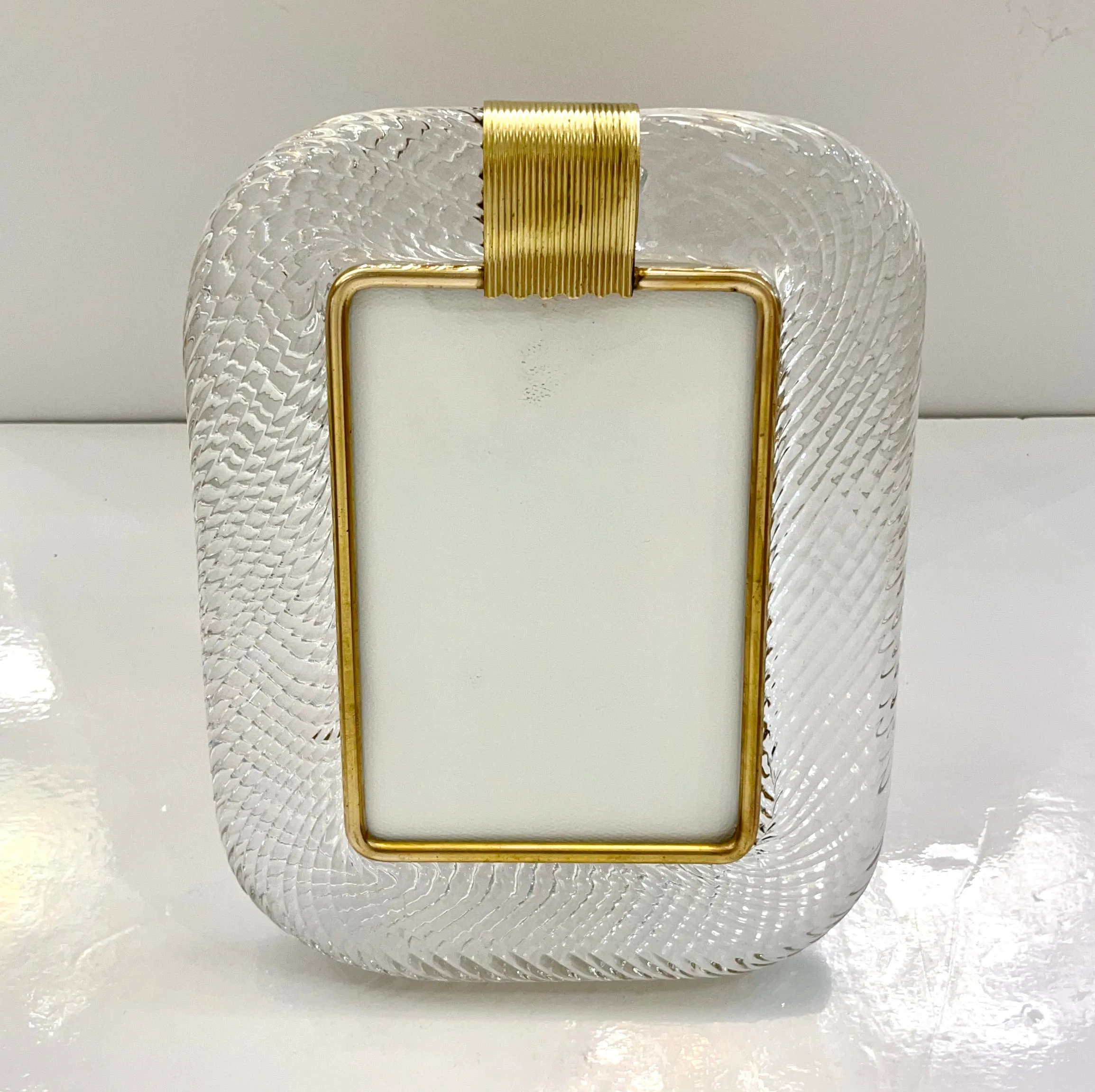 2000 Barovier Toso Italian Crystal Twisted Murano Glass Brass Picture Frame