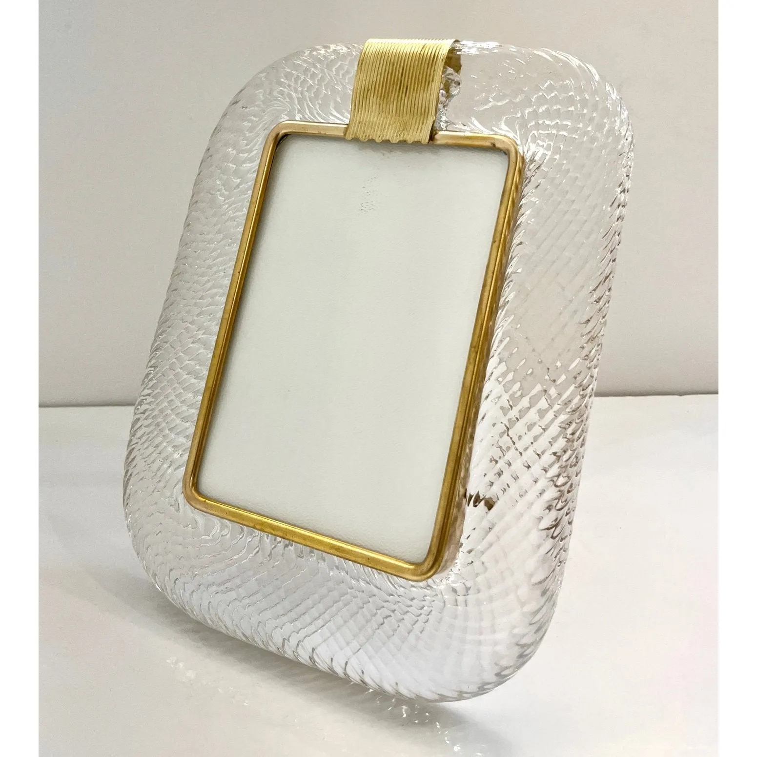 2000 Barovier Toso Italian Crystal Twisted Murano Glass Brass Picture Frame