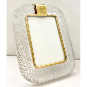 2000 Barovier Toso Italian Crystal Twisted Murano Glass Brass Picture Frame 