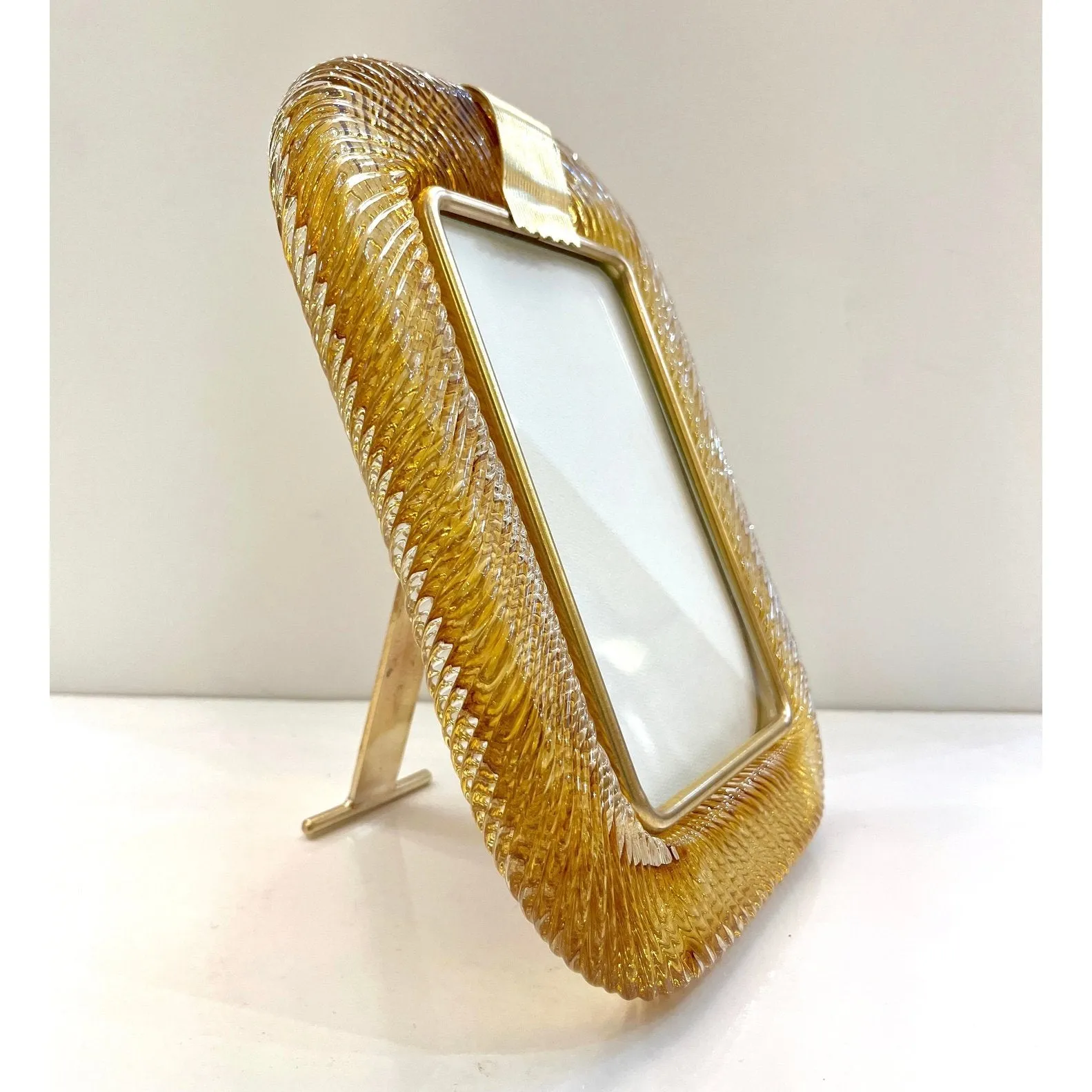 2000 Barovier Toso Italian Gold Crystal Twisted Murano Glass Brass Picture Frame