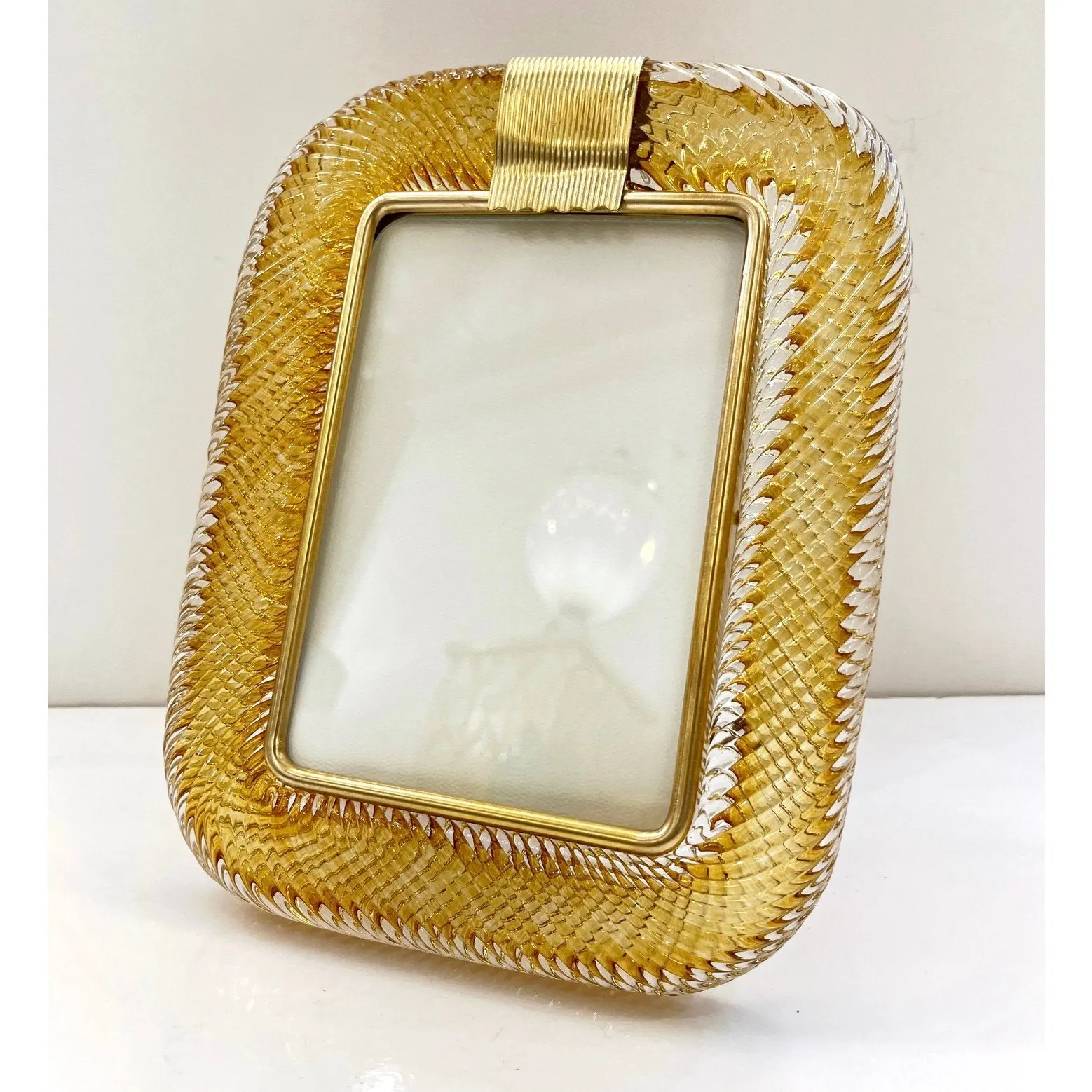 2000 Barovier Toso Italian Gold Crystal Twisted Murano Glass Brass Picture Frame