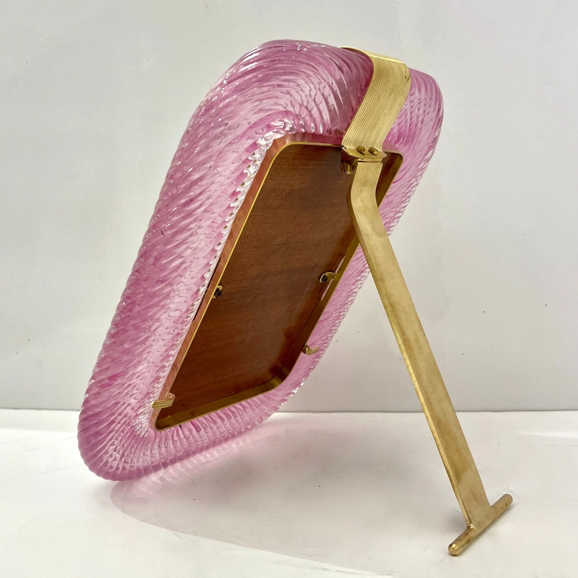 2000 Barovier Toso Italian Pink Crystal Twisted Murano Glass Brass Picture Frame