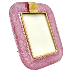 2000 Barovier Toso Italian Pink Crystal Twisted Murano Glass Brass Picture Frame 