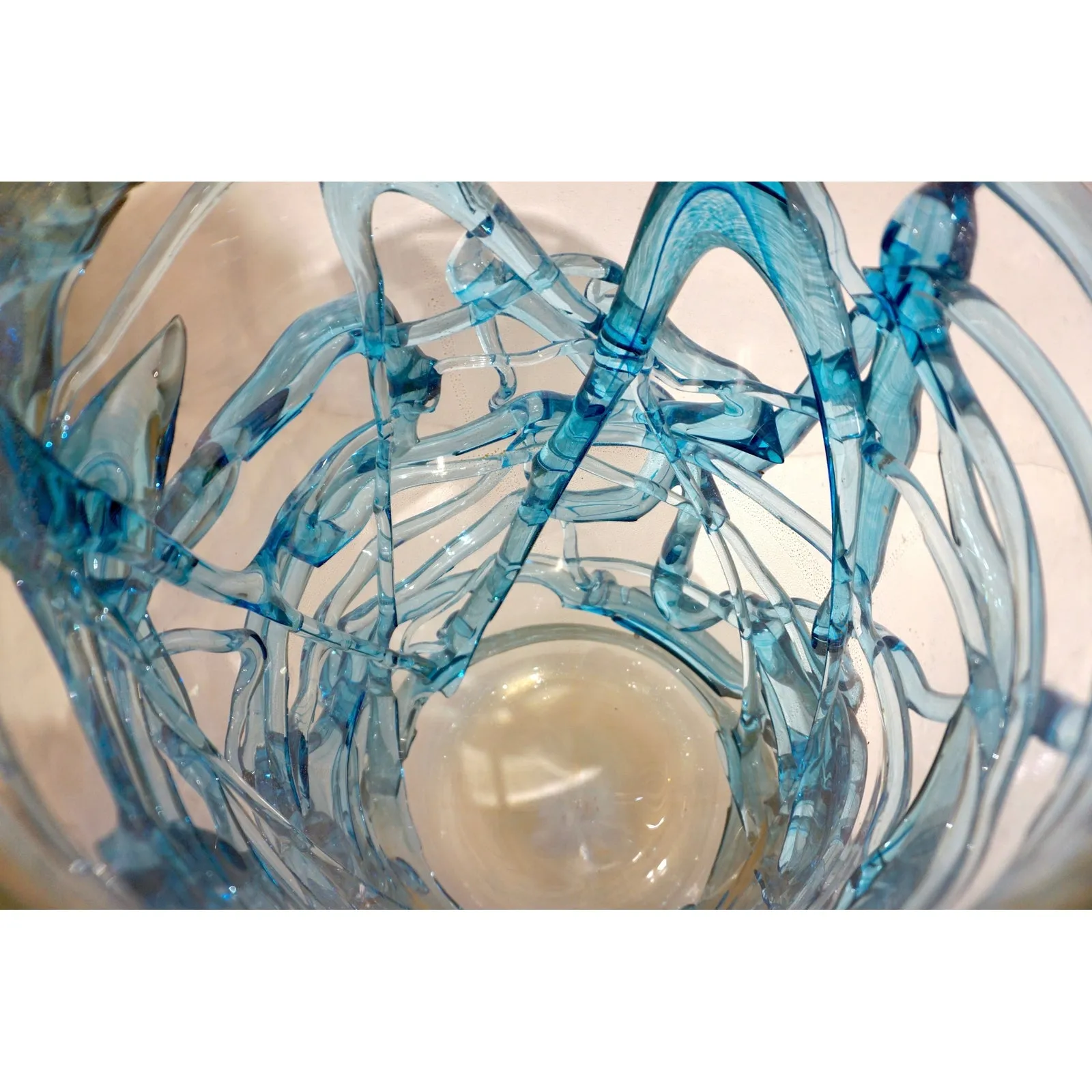 2000 Cenedese Italian Modern Aqua Blue 24 Kt Gold Murano Glass Art Vase