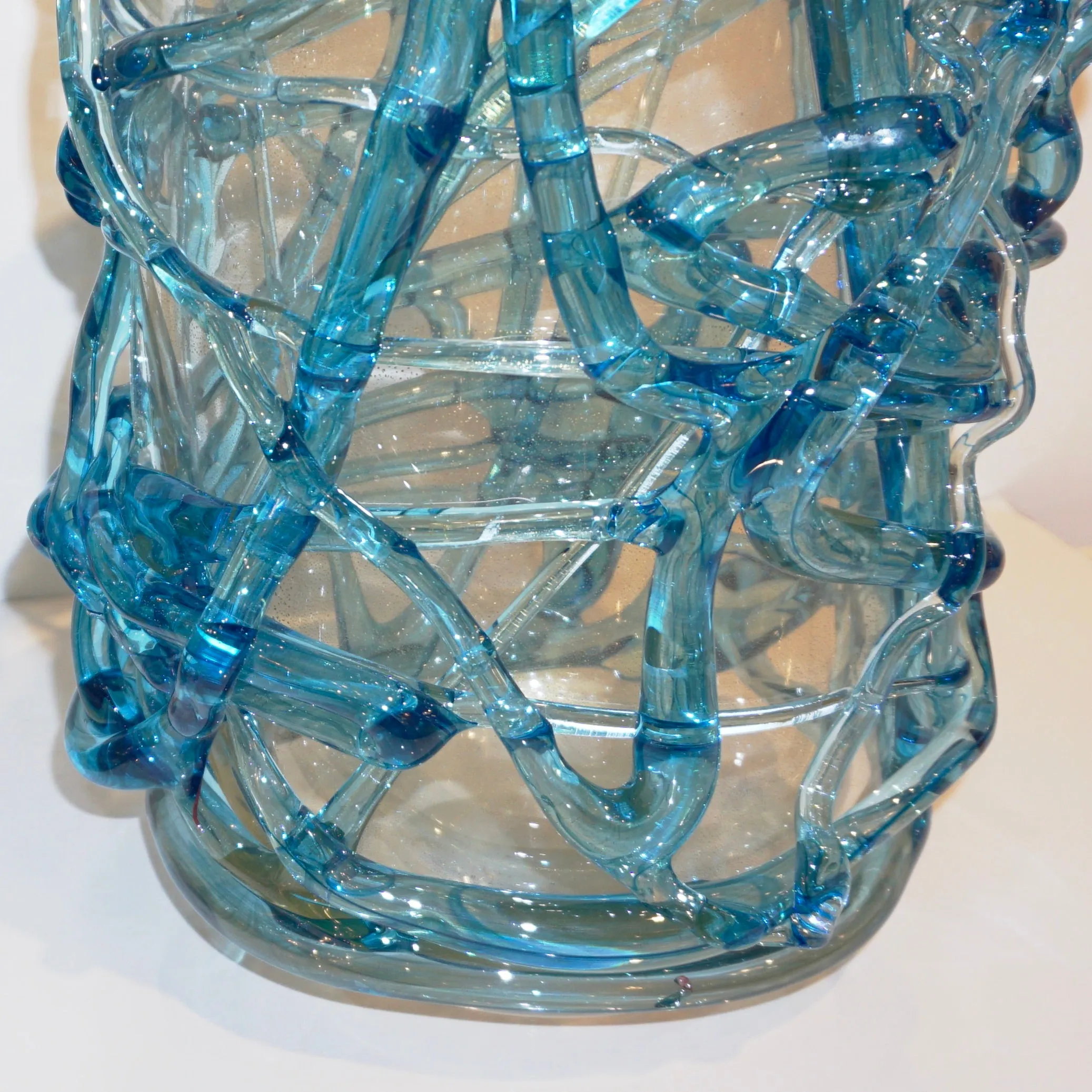 2000 Cenedese Italian Modern Aqua Blue 24 Kt Gold Murano Glass Art Vase