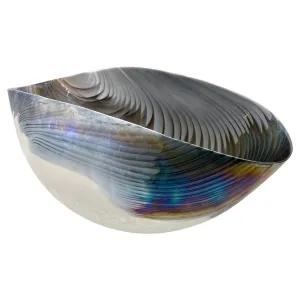 2000 Italian Blue Gray White Taupe Iridescent Murano Glass Monumental Shell Bowl 